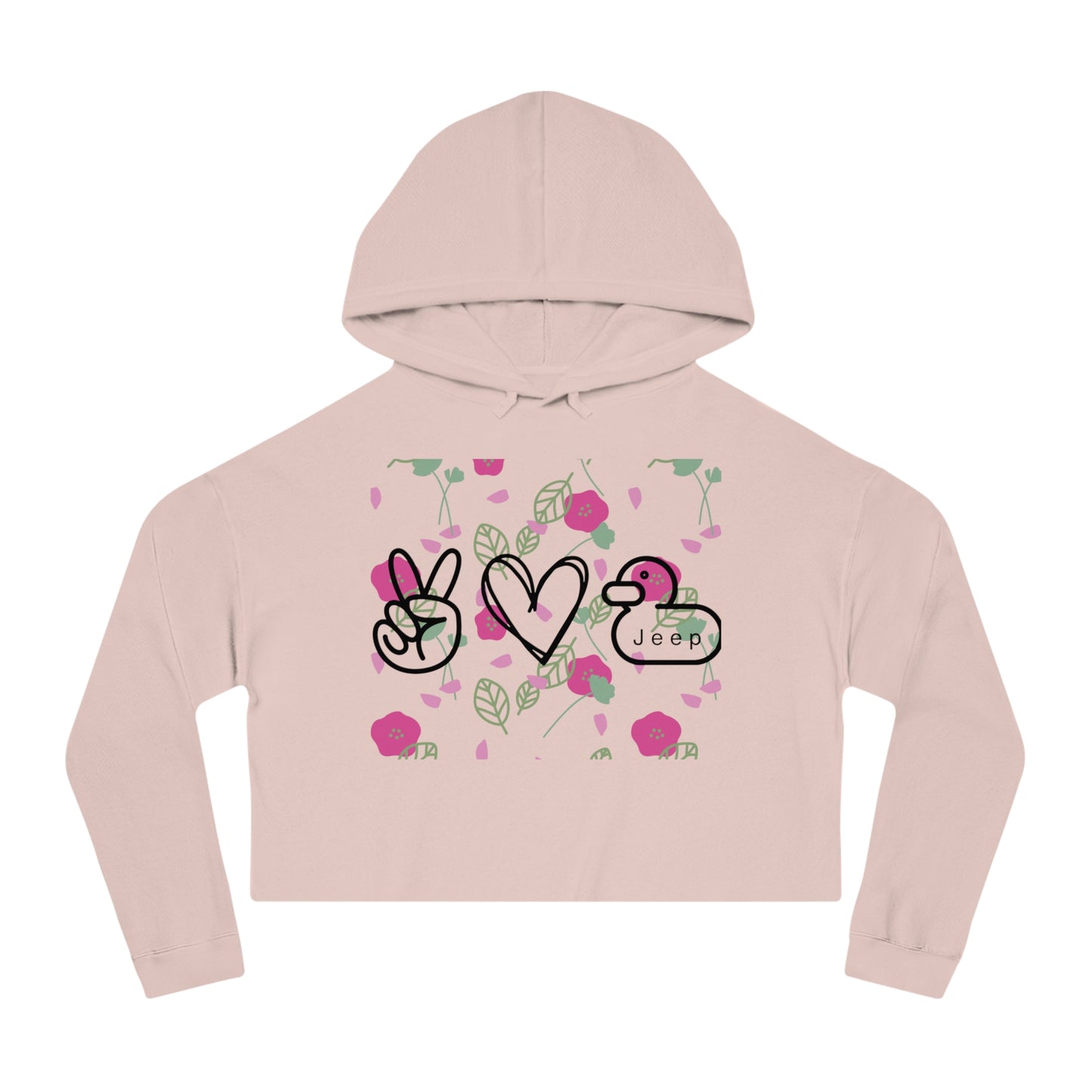 Pink Peace Love Jeep Cropped Hooded Sweatshirt